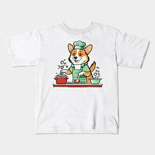 corgi cooking at home Kids T-Shirt